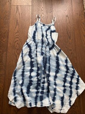 Girls Blue Tie-Dye Sundress with Spaghetti Straps